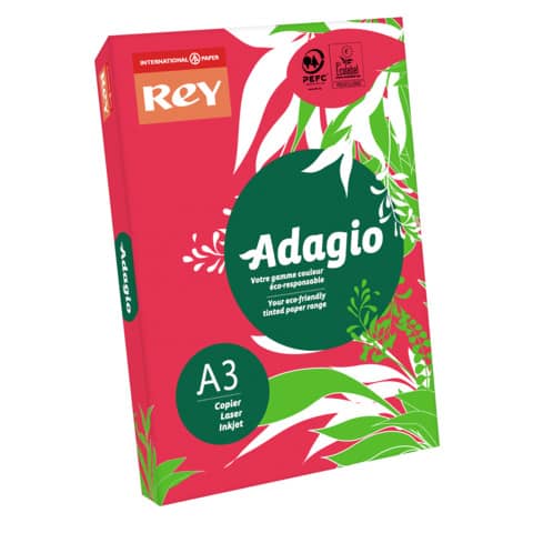 Carta colorata A3 Sylvamo Rey Adagio 80 g/m² rosso intenso 22 - Risma da 500 fogli - ADAGI080X678